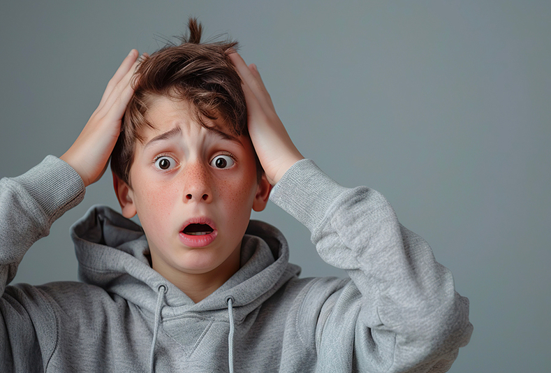bambino con mani nei capelli