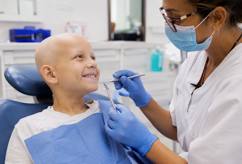 bambino con cancro infantile in visita dal dentista