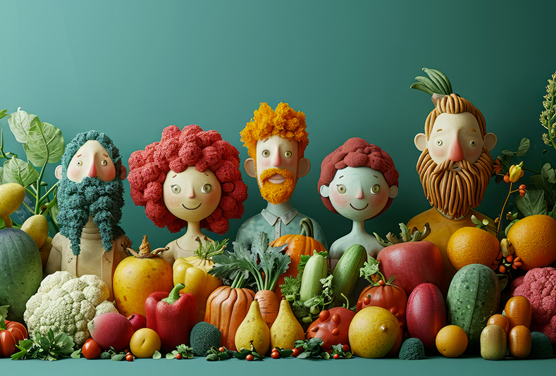 illustrazione con frutta e verdura