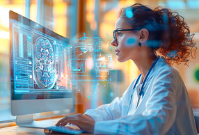 Medico di fronte al monitor del computer