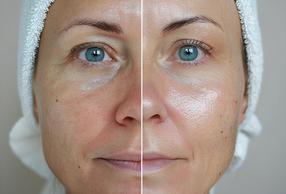 Donna prima e dopo trattamento peeling sul volto