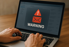 Schermo di un computer con simbolo di "allerta"