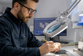 odontotecnico mentre realizza una protesi