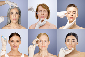 volti di donne a cui vengono effettuate iniezioni di filler