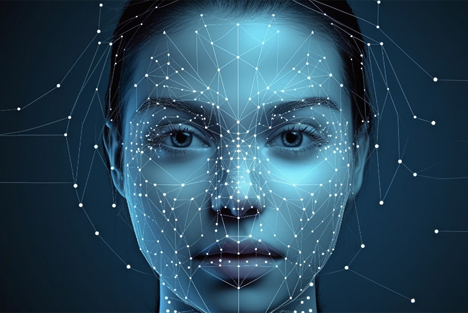 Volto di donna con elementi che richiamano il digitale e l'AI