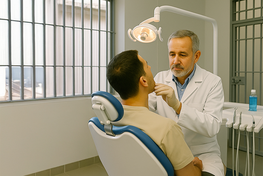 Odontoiatra visita paziente in carcere