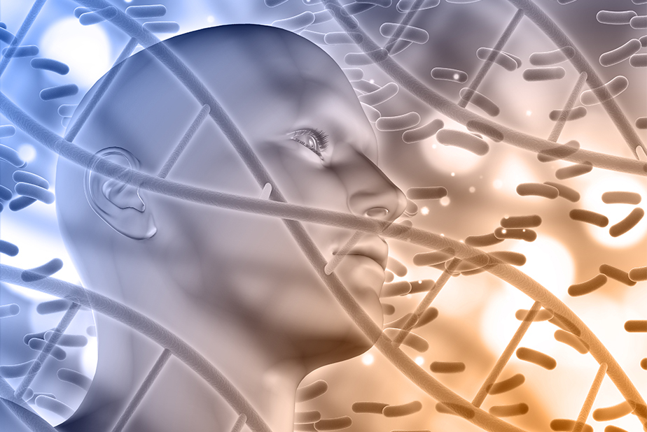 Illustrazione con uomo e dna