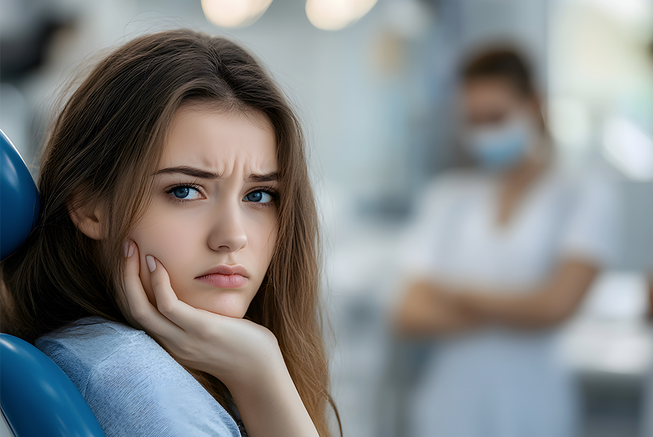 Condanna per complicanze post-estrattive e carenza di consenso informato ragazza seduta su riunito odontoiatrico