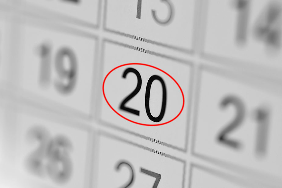 calendario con numero venti cerchiato