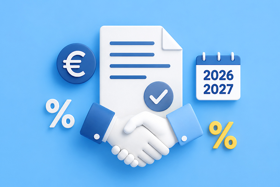 illustrazione di stretta di mano con documento sullo sfondo e calendario