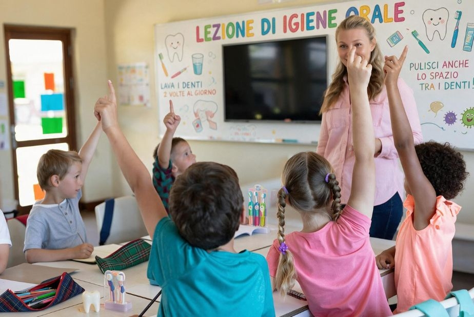 Igiene orale nelle scuole: premiato a Milano il progetto dell'Università dell'Insurbia Bambini a scuola con insegnante