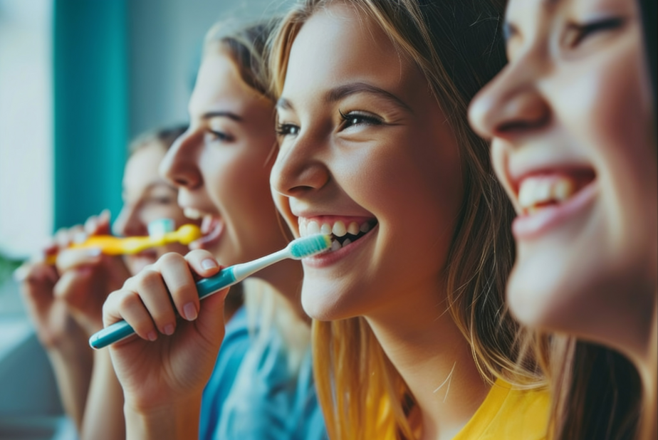 Lo studio BRIGHT nelle scuole secondarie in Scozia Adolescenti che si lavano i denti con lo spazzolino