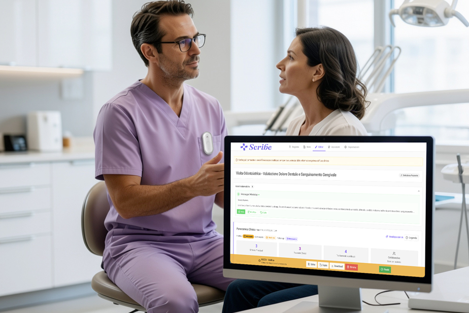Medico con paziente e mockup Alfadocs