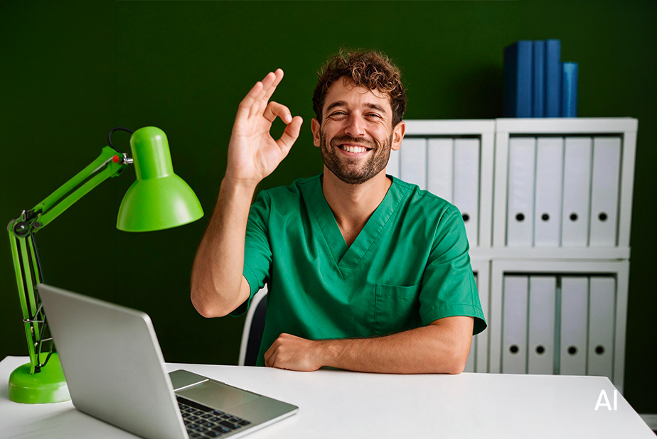professionista in ufficio che fa simbolo ok con la mano