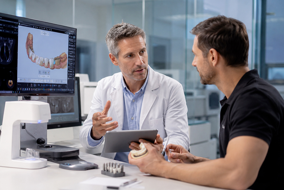 Implantologia digitale: come cambia la collaborazione tra dentista e odontotecnico Dentista e odontotecnico che parlano